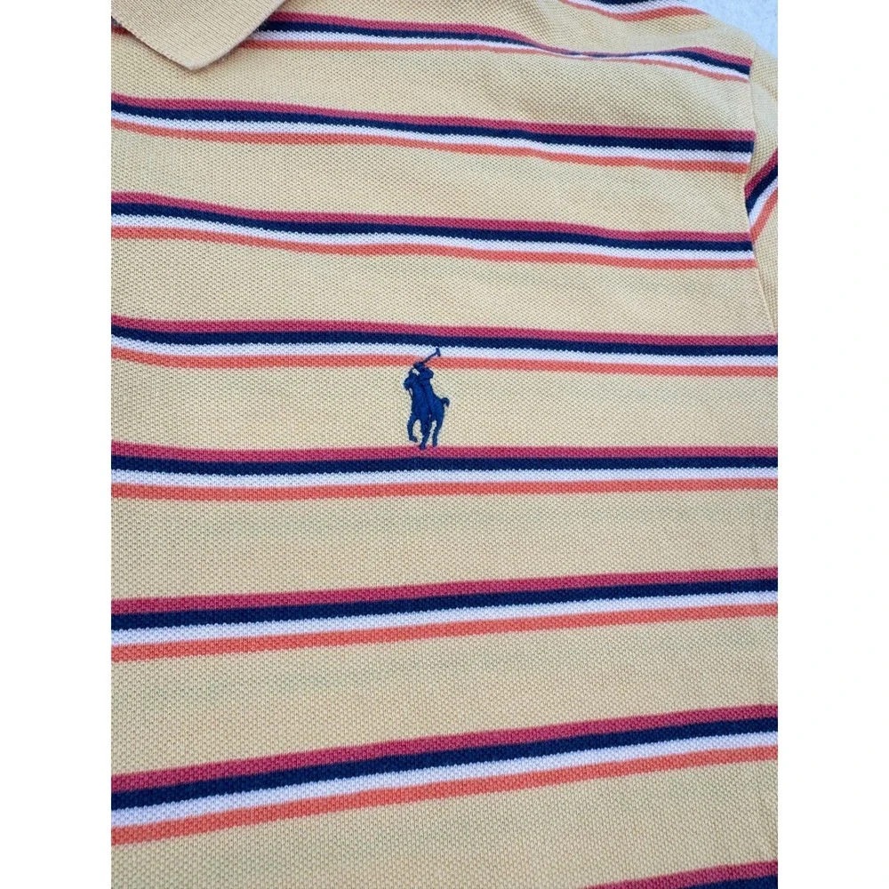 Polo Ralph Lauren Mens XL Short Sleeve Cotton Pique Polo Yellow Striped Preppy